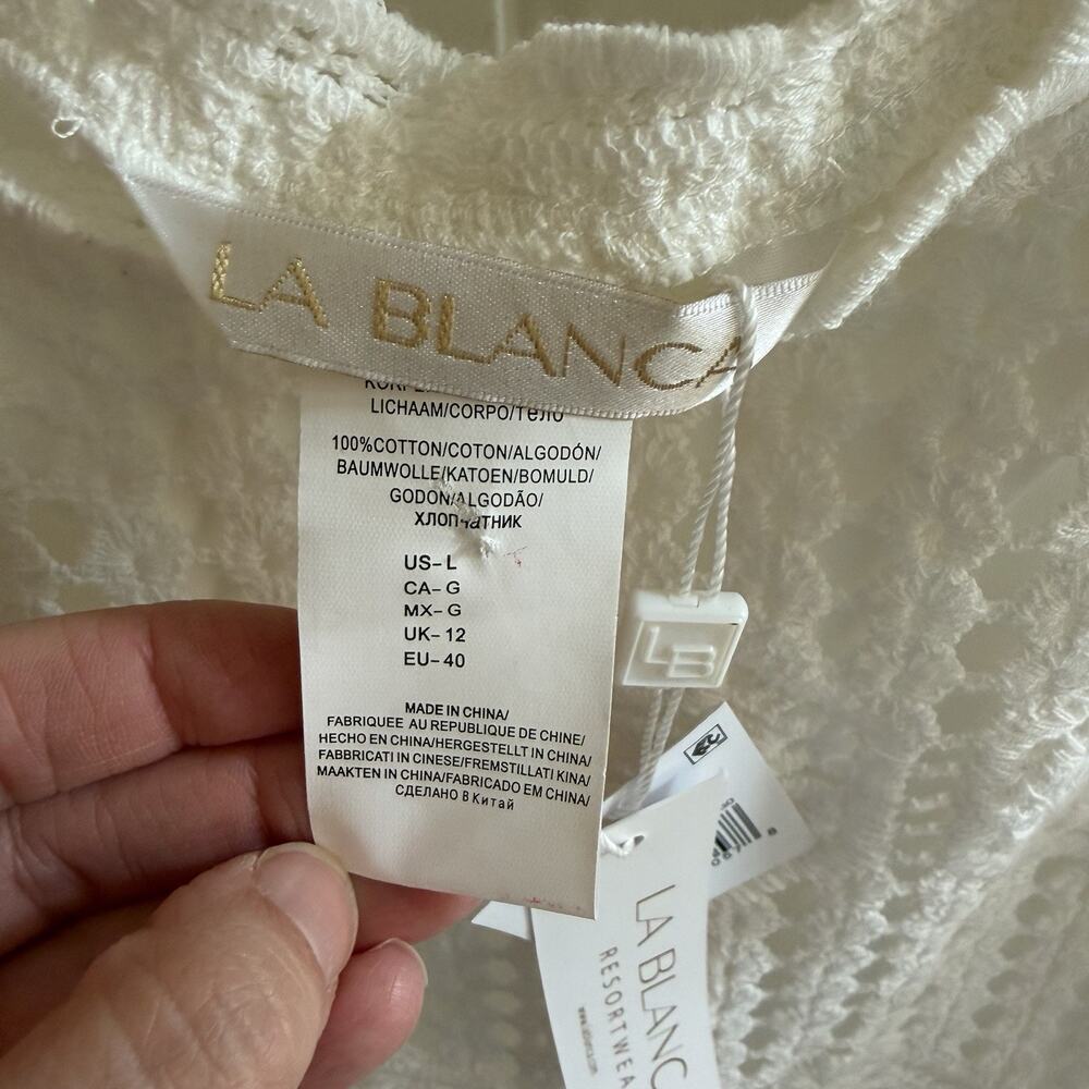 NWT La Blanca Resort Wear Waverly Covers Over The Shoulder Tank Top Ivory Size L - Picture 9 of 10